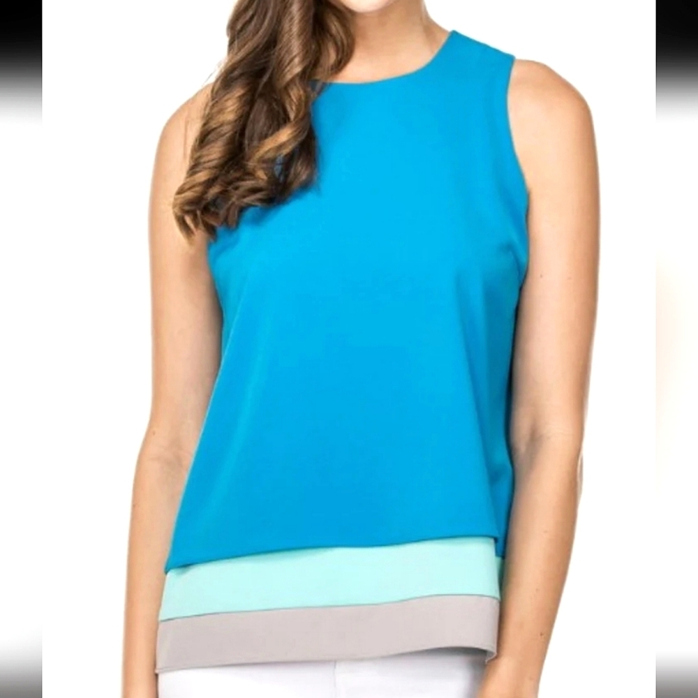 NWOT JADE By Melody Tam Colorblock Layered Tank Top Blouse in Peacock Sz. L